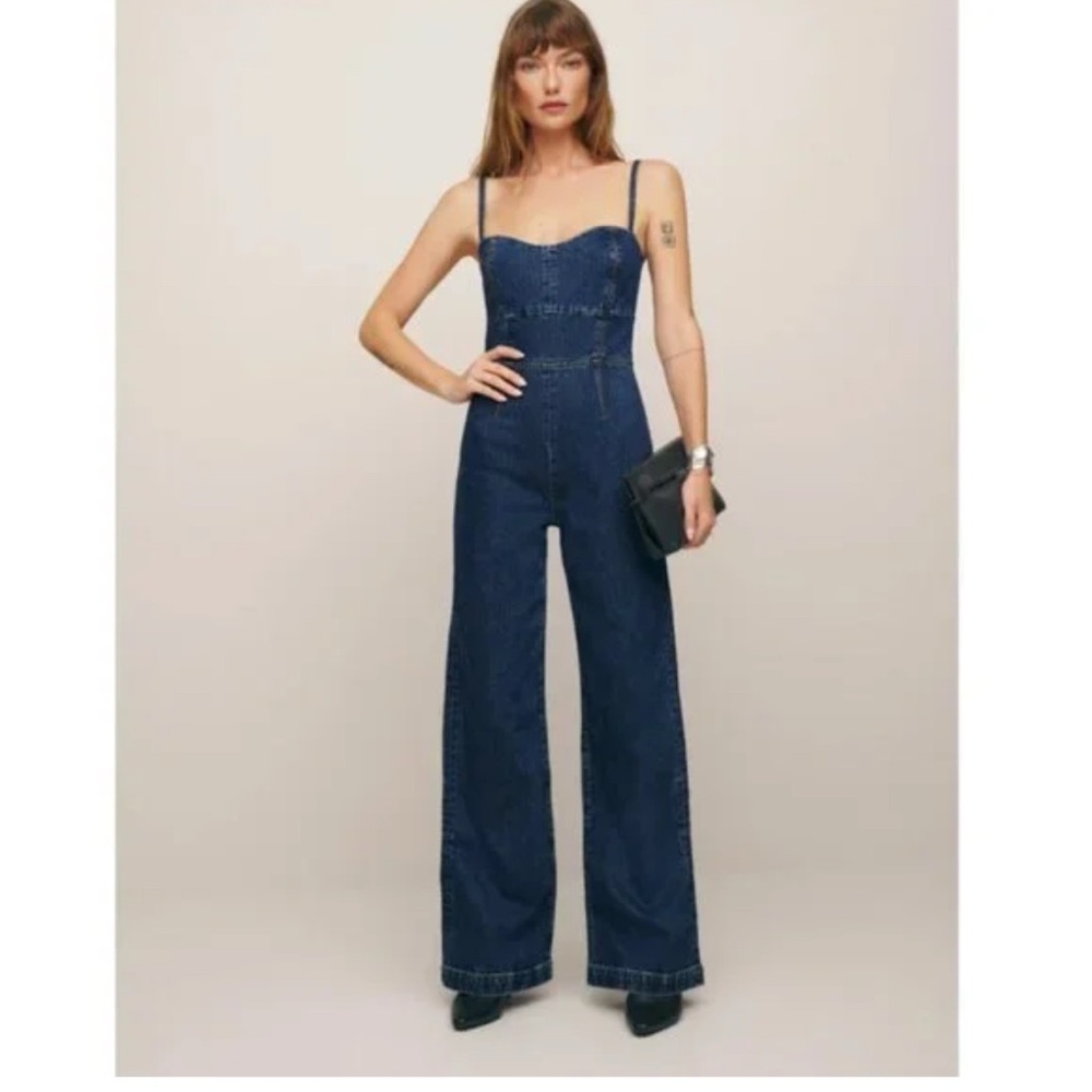 Reformation Blue Flare Wide Leg jumpsuit